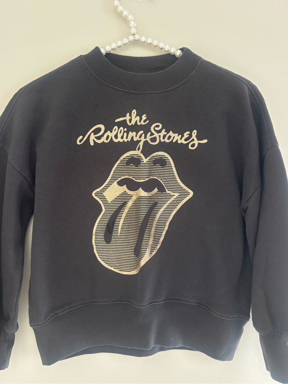Abercrombie Rolling Stones Black Sweatshirt with gold/ tan Tongue Logo 10